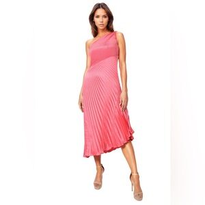 Rene Ruiz One Shoulder Pleated Asymmetric Cocktail Dress 14 pink coral Formal